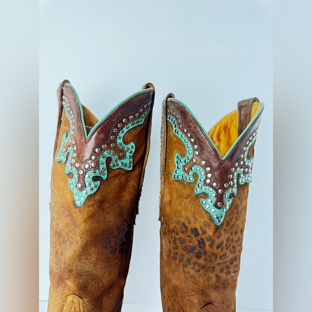 Old Gringo Western Tan and Turquoise Leather Cowboy Boots Size 9B - Picture 4 of 15